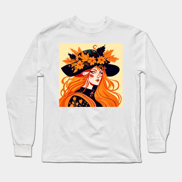 Autumn magic witch Long Sleeve T-Shirt by Lilbangdesigns